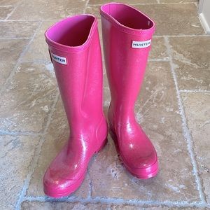 Hunter high pink glitter boots size 5 girl